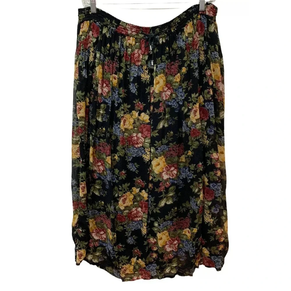 Vintage Romantic Floral Broomstick Prairie Maxi Skirt Boho Hippie Festival